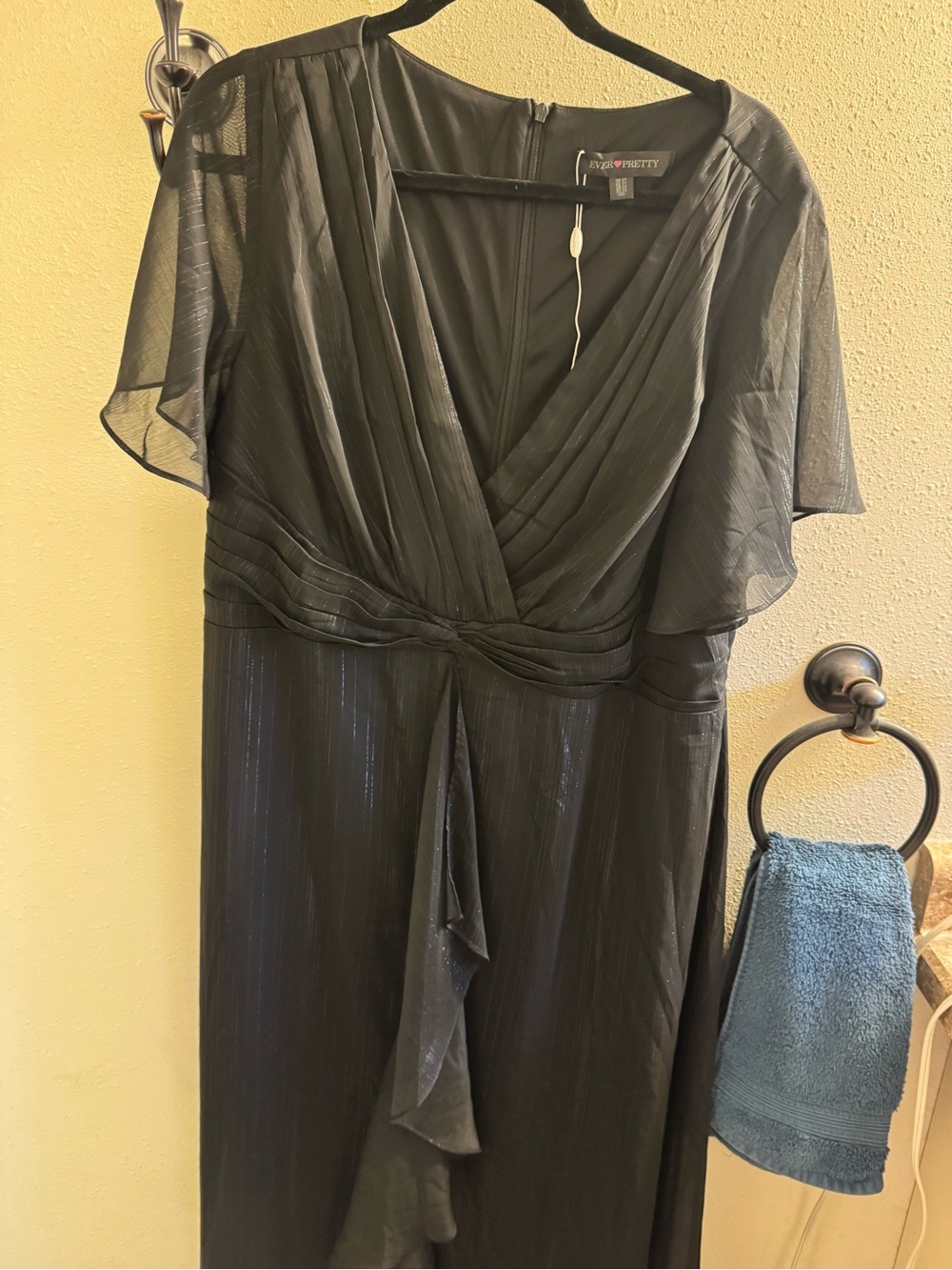 Ever Pretty Black Maxi Dress with Sheer Flutter Sleeves